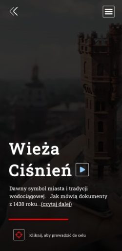 Layout aplikacji Turystyczny Lublin ze skróconym opisem wieży ciśnień